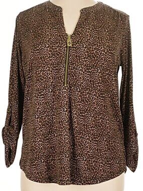 Michael Kors Tops/Leopard Print Long Sleeves With 1/4 Zipper Size M .